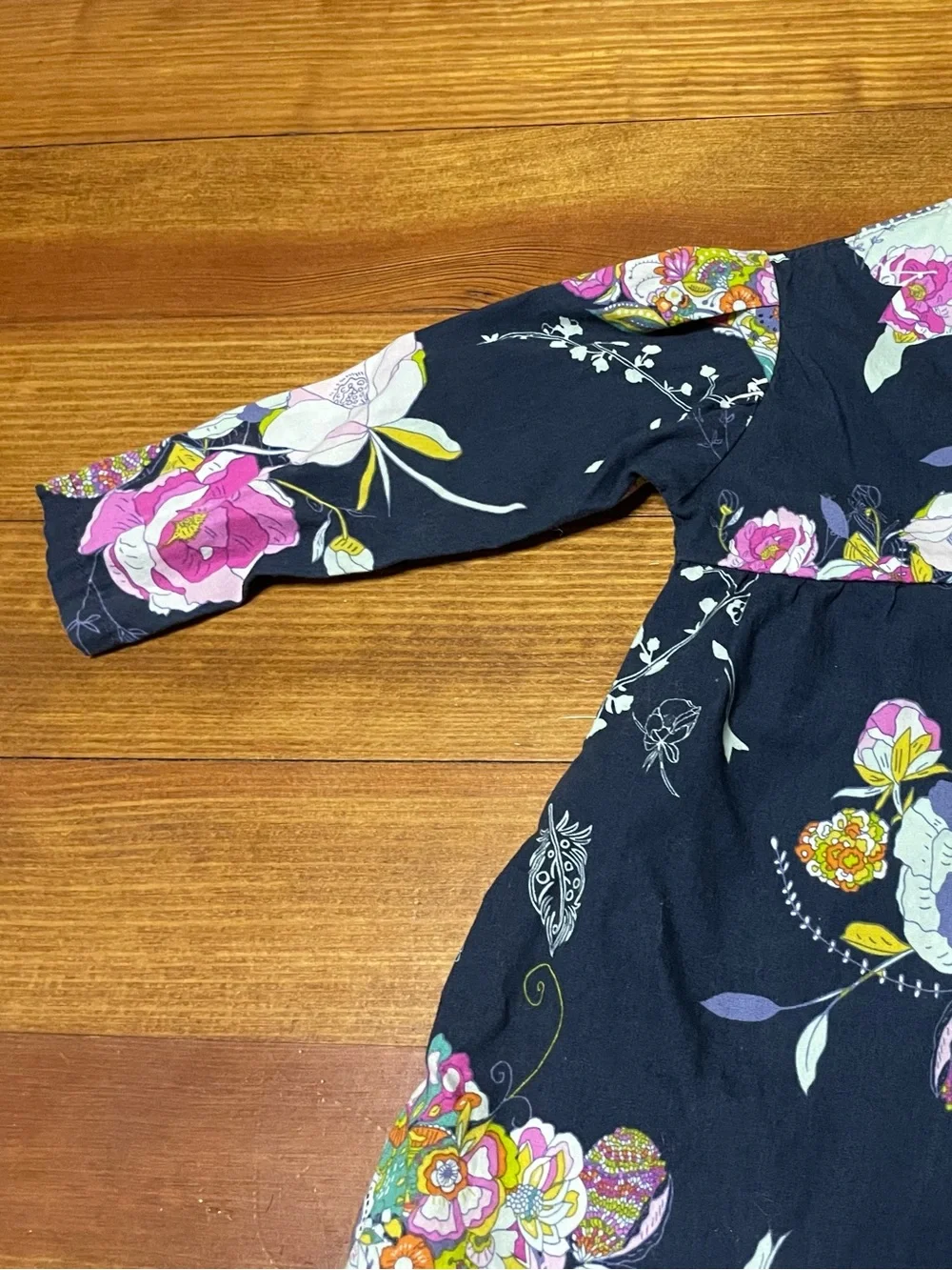 Tiny Tot Threads Navy Floral Long-Sleeve Dress with Peacock Print Size 2T